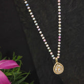 Stainless Steel Tear Drop Shaped Pendent Pearl Chain Necklace